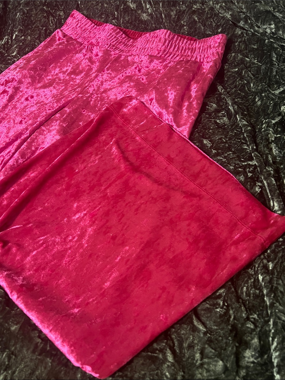 Pink Crushed Velvet Wide Leg Pants Size L - Picture 2 of 5